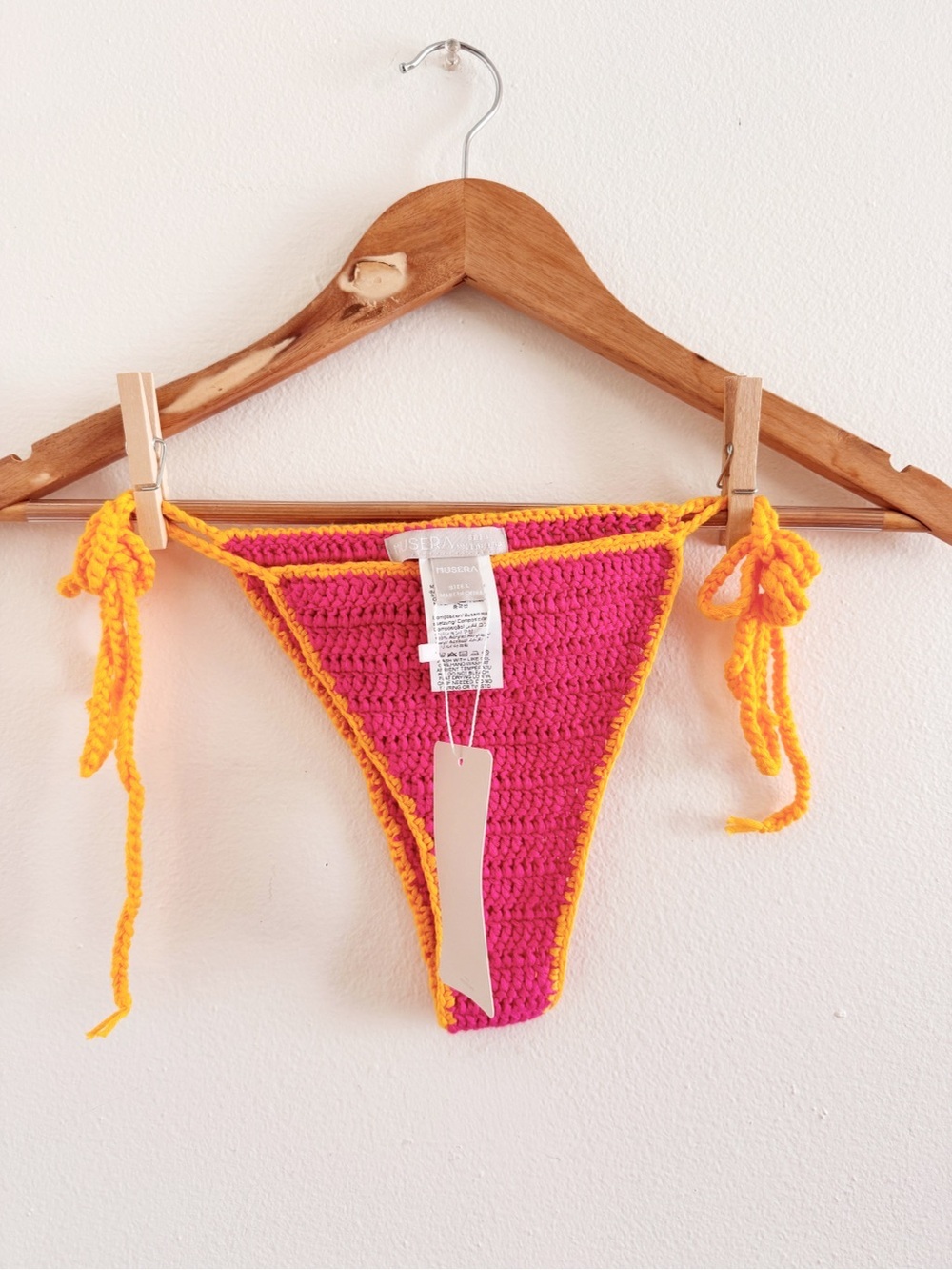 Musera Crochet Tie-Side Bikini Bottoms in Hot Pink and Orange NWT large